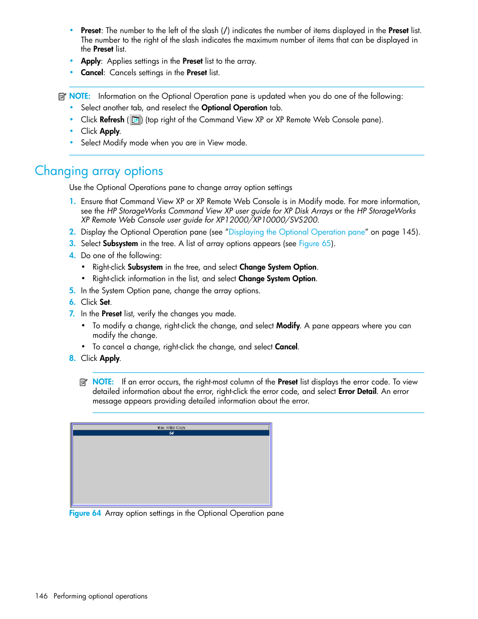 Changing array options | HP StorageWorks XP Remote Web Console Software User Manual | Page 146 / 200