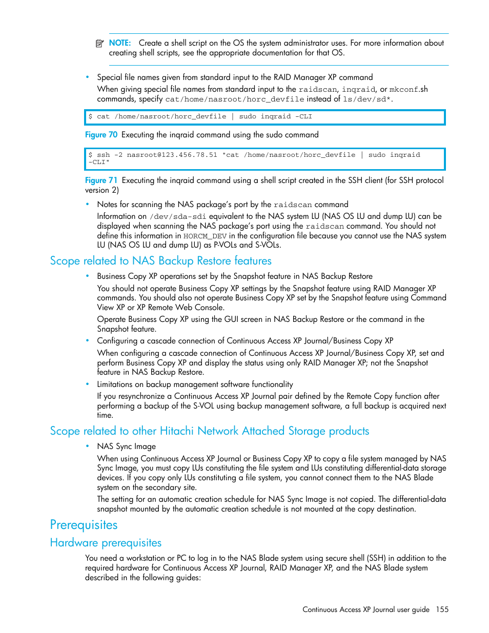 Scope related to nas backup restore features, Prerequisites, Hardware prerequisites | Version 2) | HP StorageWorks XP Remote Web Console Software User Manual | Page 155 / 200