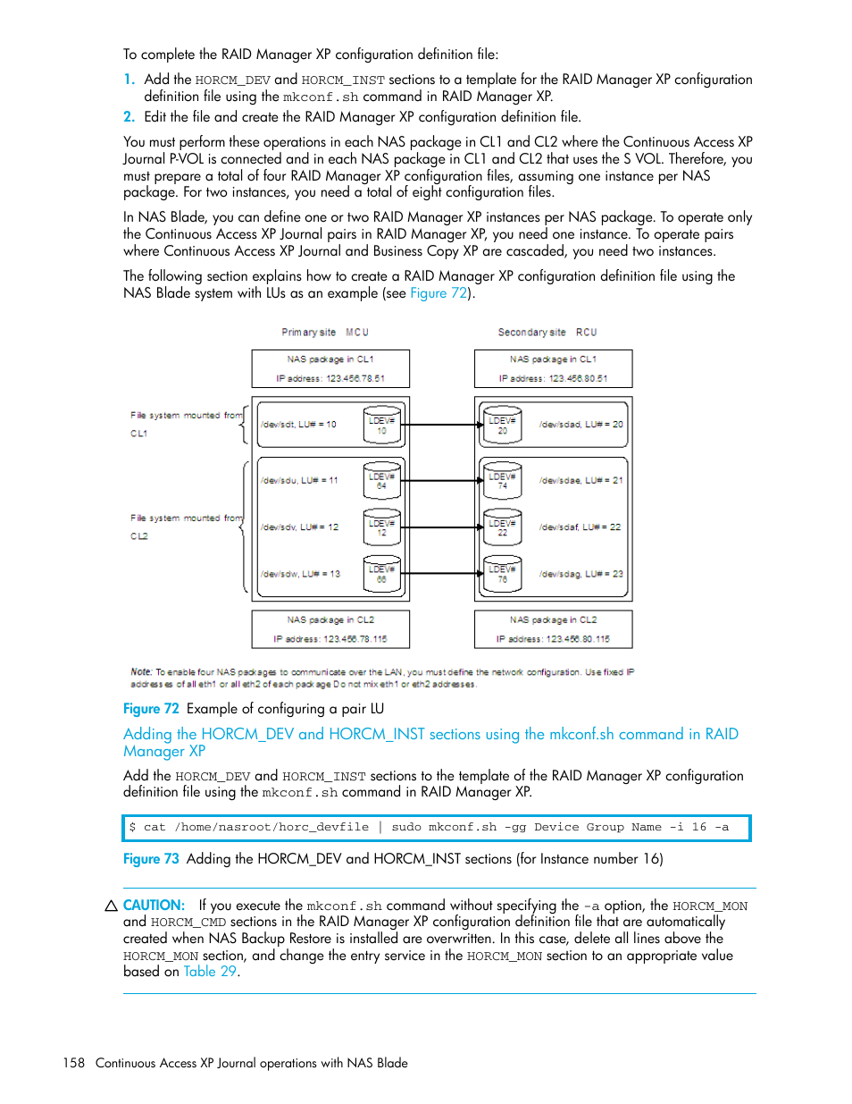 Figure 72 example of configuring a pair lu, Raid manager xp, 72 example of configuring a pair lu | HP StorageWorks XP Remote Web Console Software User Manual | Page 158 / 200