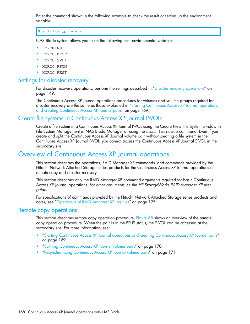 Settings for disaster recovery, Remote copy operations | HP StorageWorks XP Remote Web Console Software User Manual | Page 168 / 200