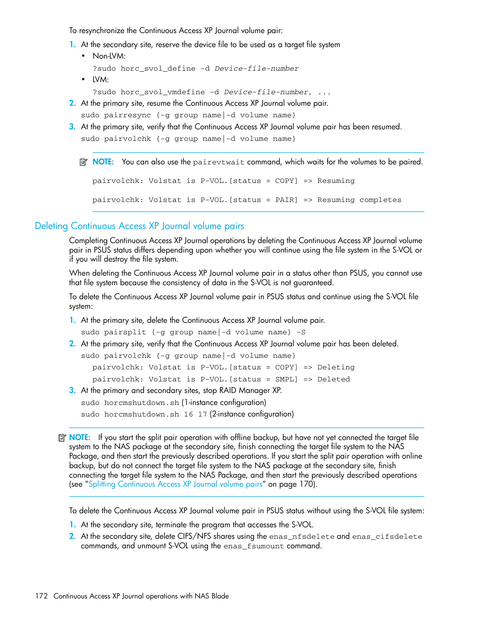 Deleting continuous access xp journal volume pairs | HP StorageWorks XP Remote Web Console Software User Manual | Page 172 / 200