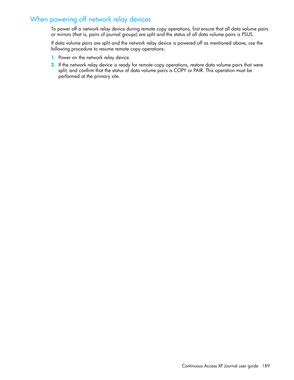 When powering off network relay devices | HP StorageWorks XP Remote Web Console Software User Manual | Page 189 / 200