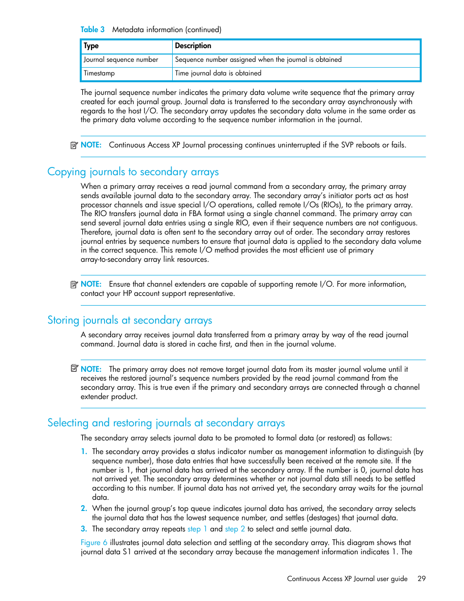 Copying journals to secondary arrays, Storing journals at secondary arrays | HP StorageWorks XP Remote Web Console Software User Manual | Page 29 / 200