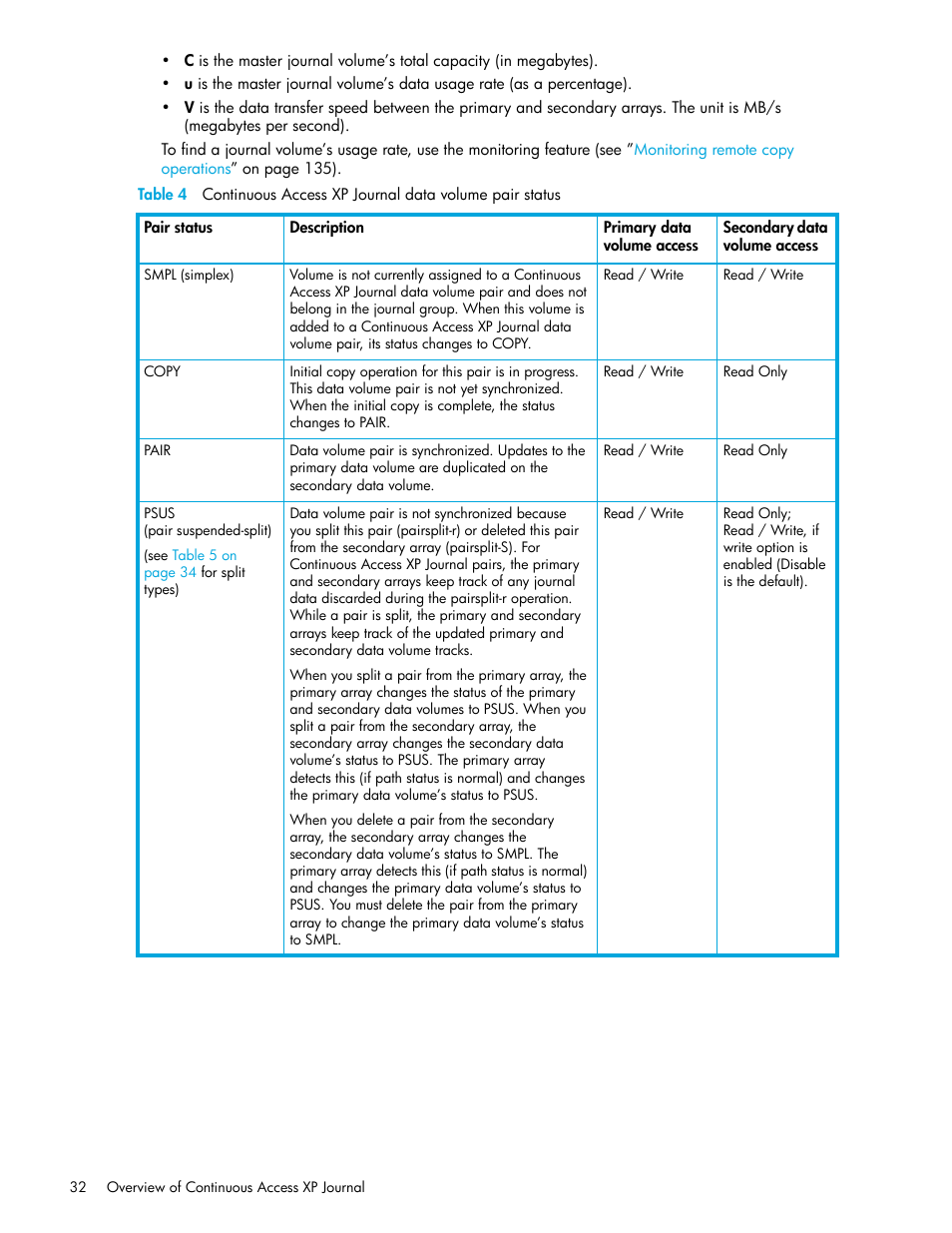 Table 4 | HP StorageWorks XP Remote Web Console Software User Manual | Page 32 / 200