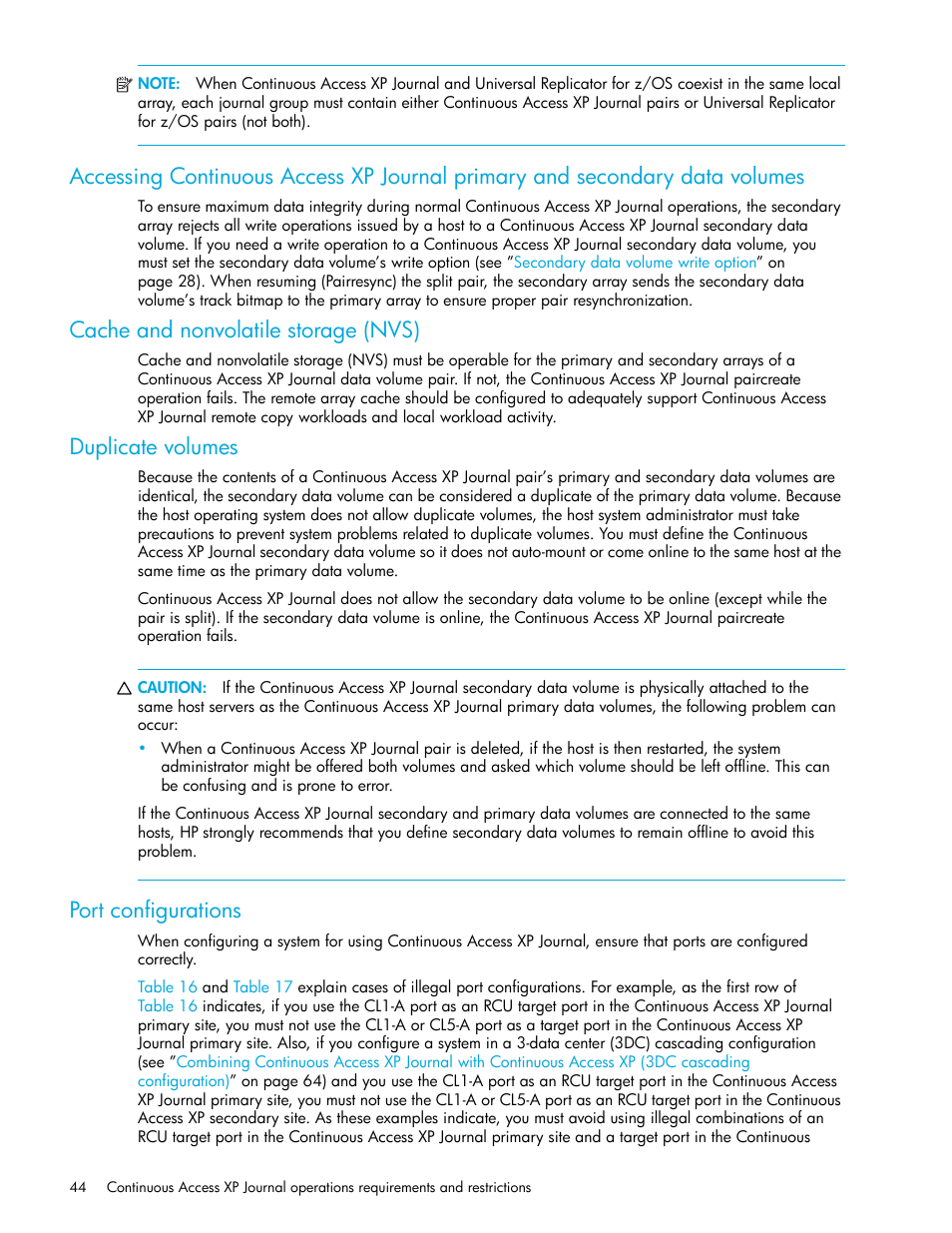 Cache and nonvolatile storage (nvs), Duplicate volumes, Port configurations | HP StorageWorks XP Remote Web Console Software User Manual | Page 44 / 200