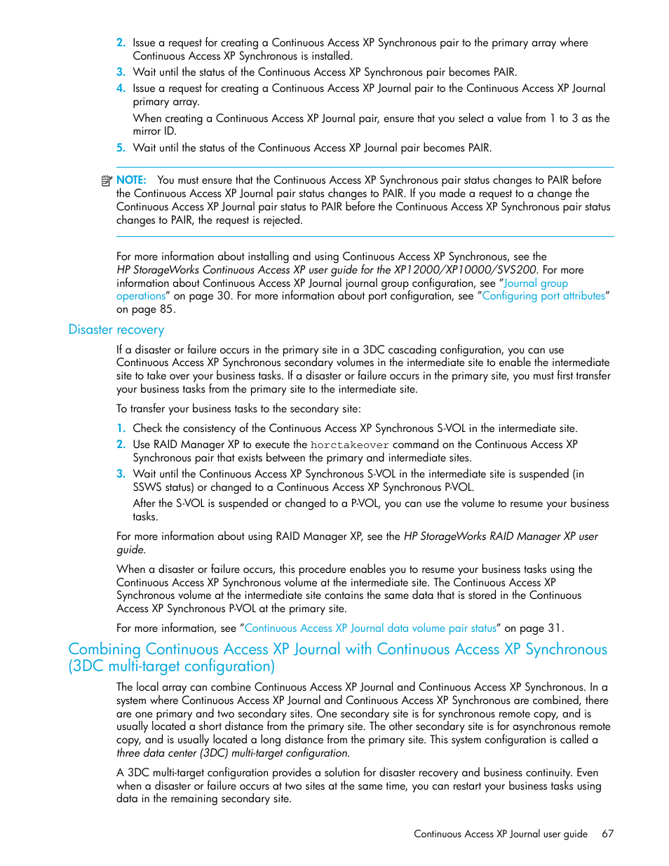 Disaster recovery, Configuration) | HP StorageWorks XP Remote Web Console Software User Manual | Page 67 / 200