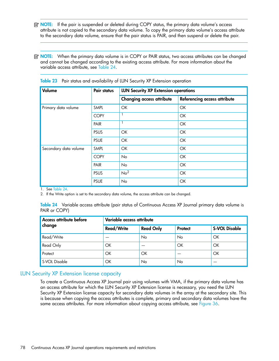 Lun security xp extension license capacity, Or copy), Table 23 | HP StorageWorks XP Remote Web Console Software User Manual | Page 78 / 200