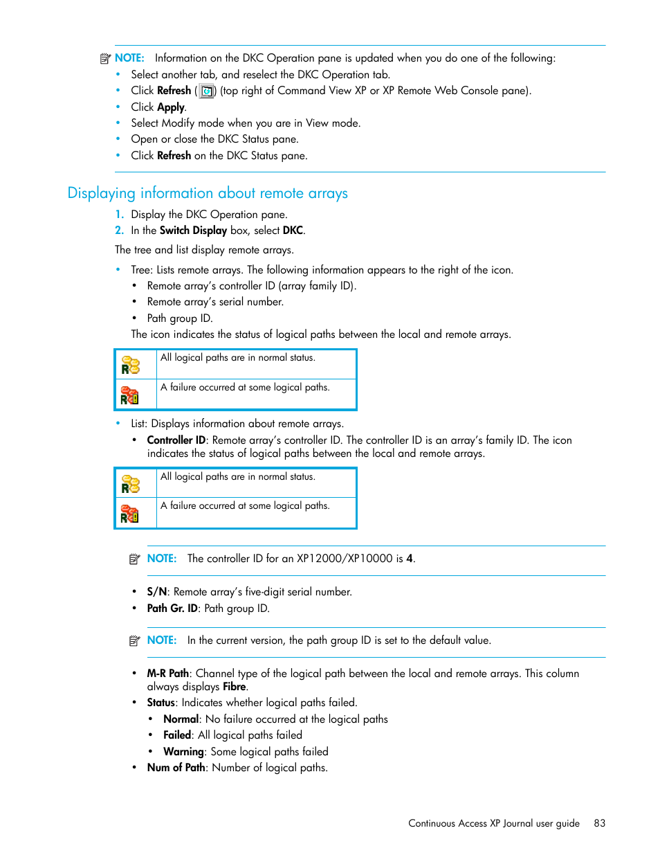 Displaying information about remote arrays | HP StorageWorks XP Remote Web Console Software User Manual | Page 83 / 200