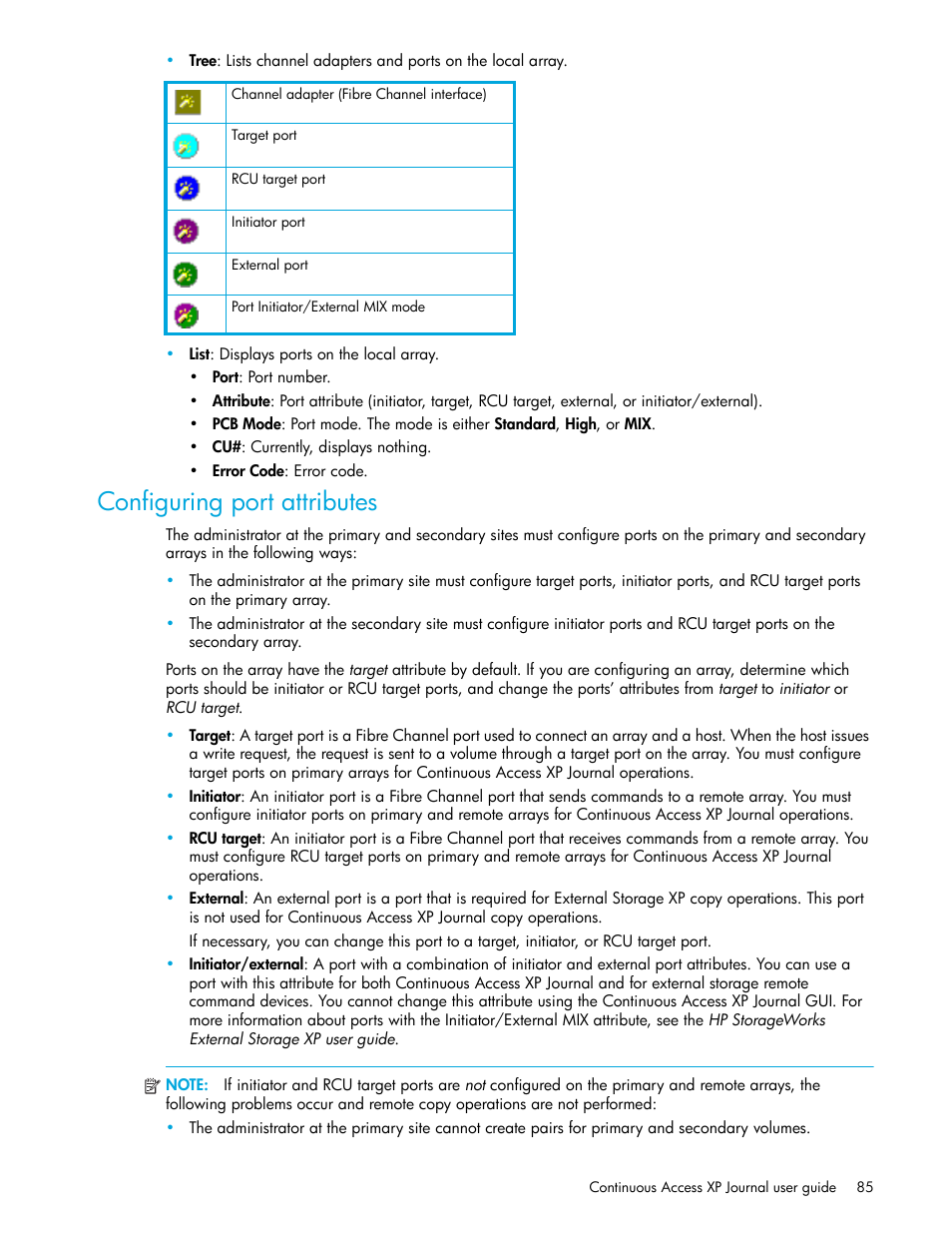 Configuring port attributes, Configuring, Port attributes | HP StorageWorks XP Remote Web Console Software User Manual | Page 85 / 200