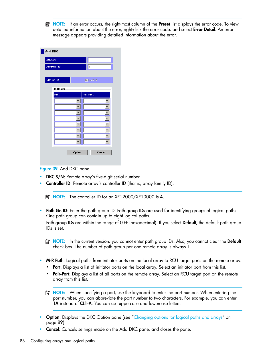 Figure 39 add dkc pane, 39 add dkc pane | HP StorageWorks XP Remote Web Console Software User Manual | Page 88 / 200