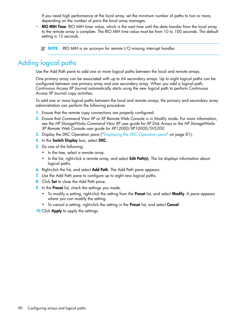 Adding logical paths | HP StorageWorks XP Remote Web Console Software User Manual | Page 90 / 200