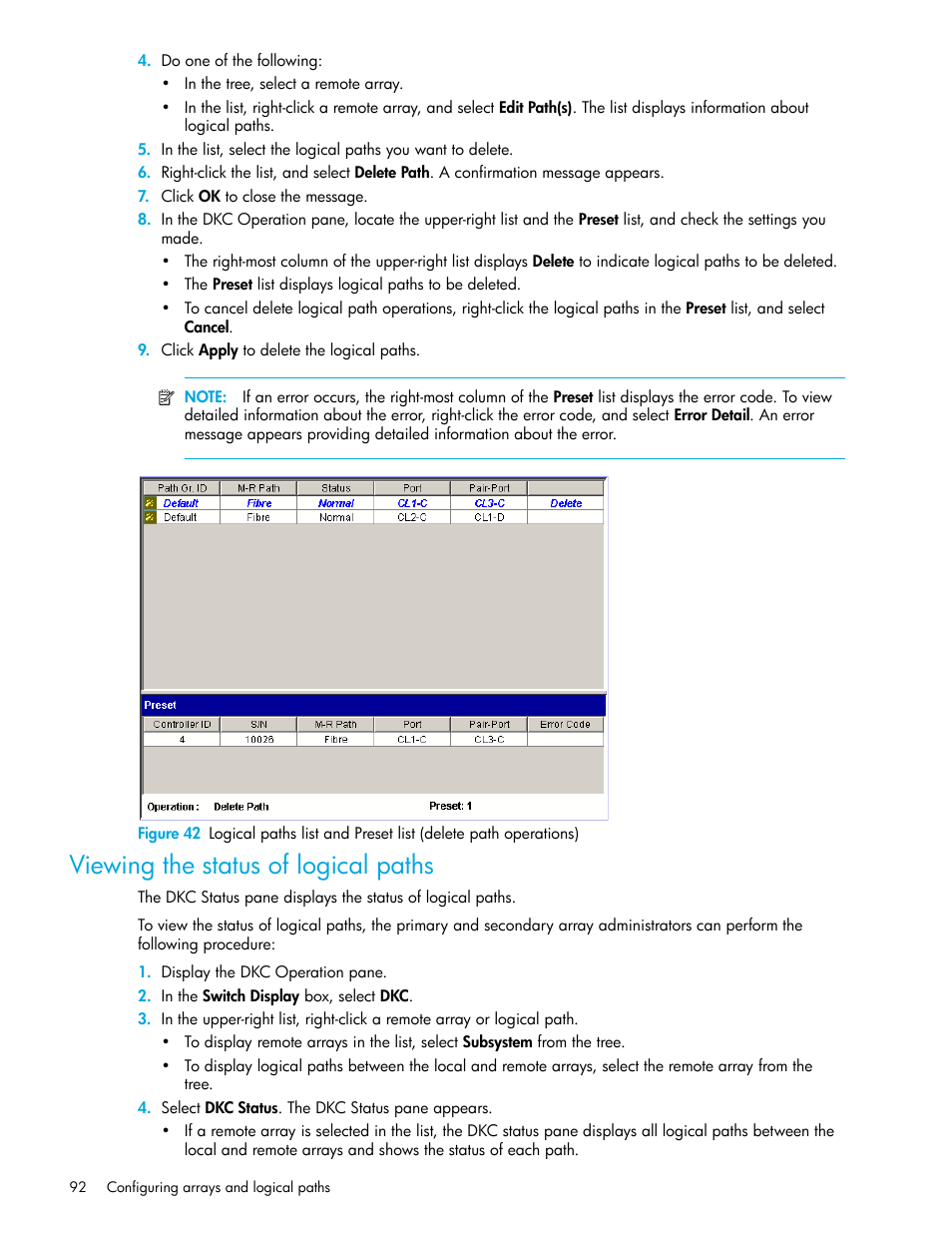 Viewing the status of logical paths | HP StorageWorks XP Remote Web Console Software User Manual | Page 92 / 200