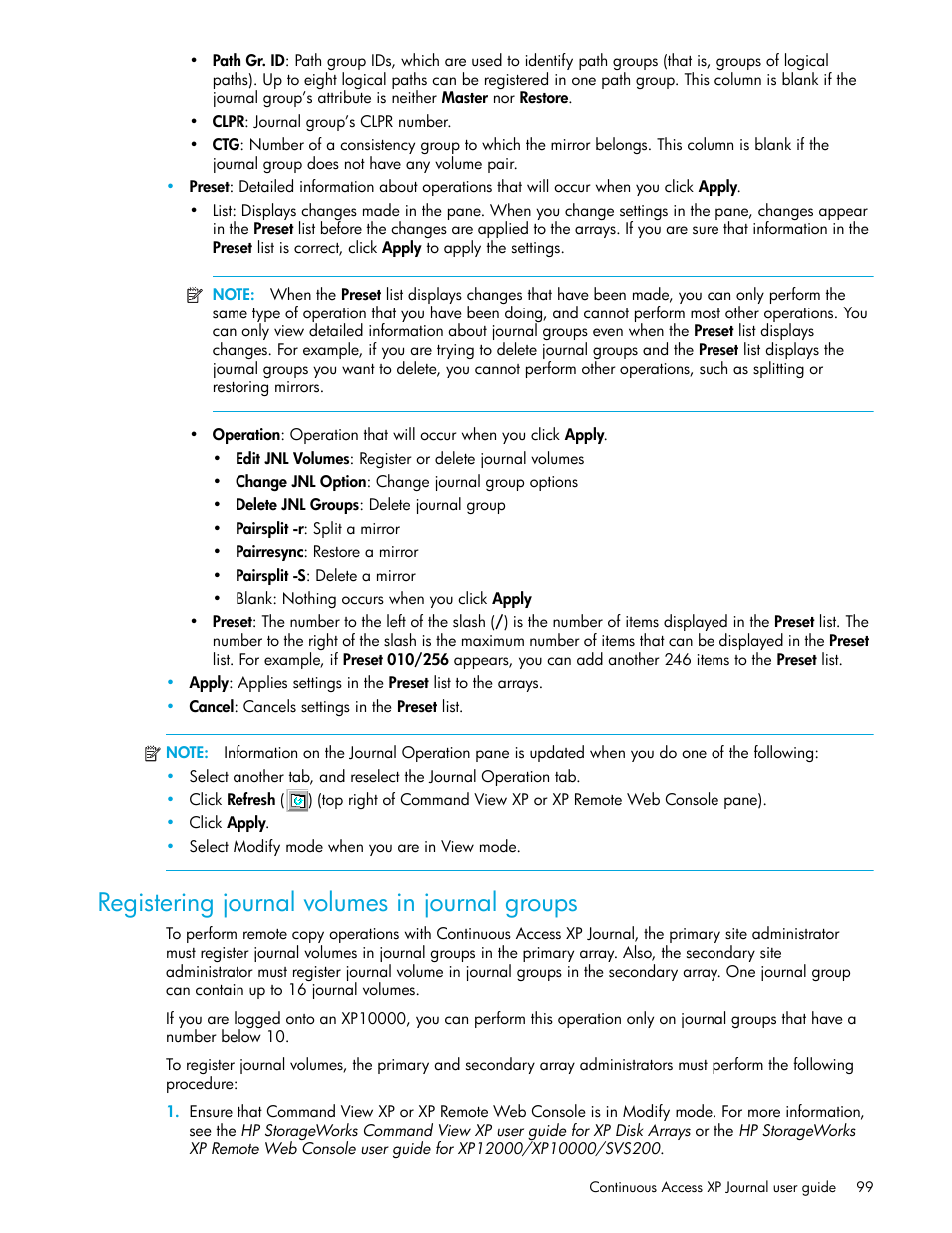 Registering journal volumes in journal groups | HP StorageWorks XP Remote Web Console Software User Manual | Page 99 / 200