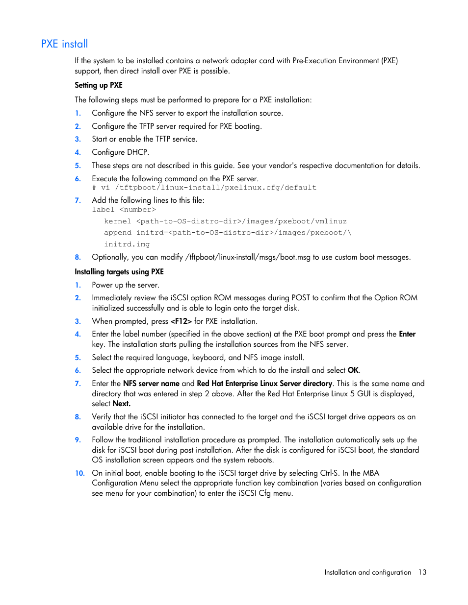Pxe install | HP SmartStart-Software User Manual | Page 13 / 29