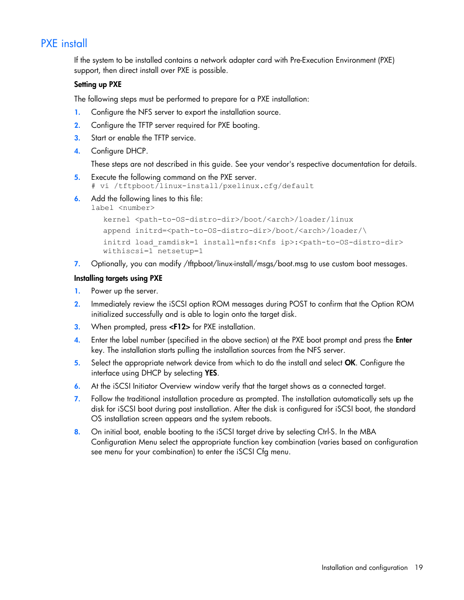 Pxe install | HP SmartStart-Software User Manual | Page 19 / 29
