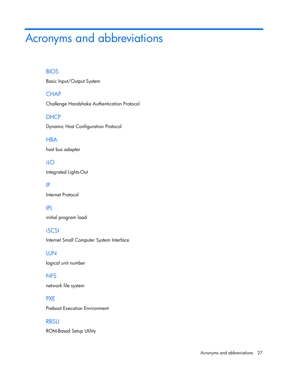 Acronyms and abbreviations | HP SmartStart-Software User Manual | Page 27 / 29