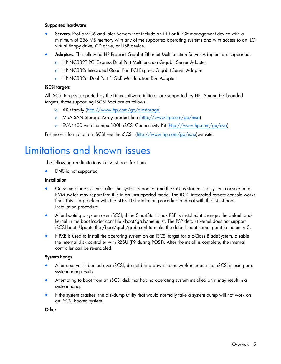 Limitations and known issues | HP SmartStart-Software User Manual | Page 5 / 29