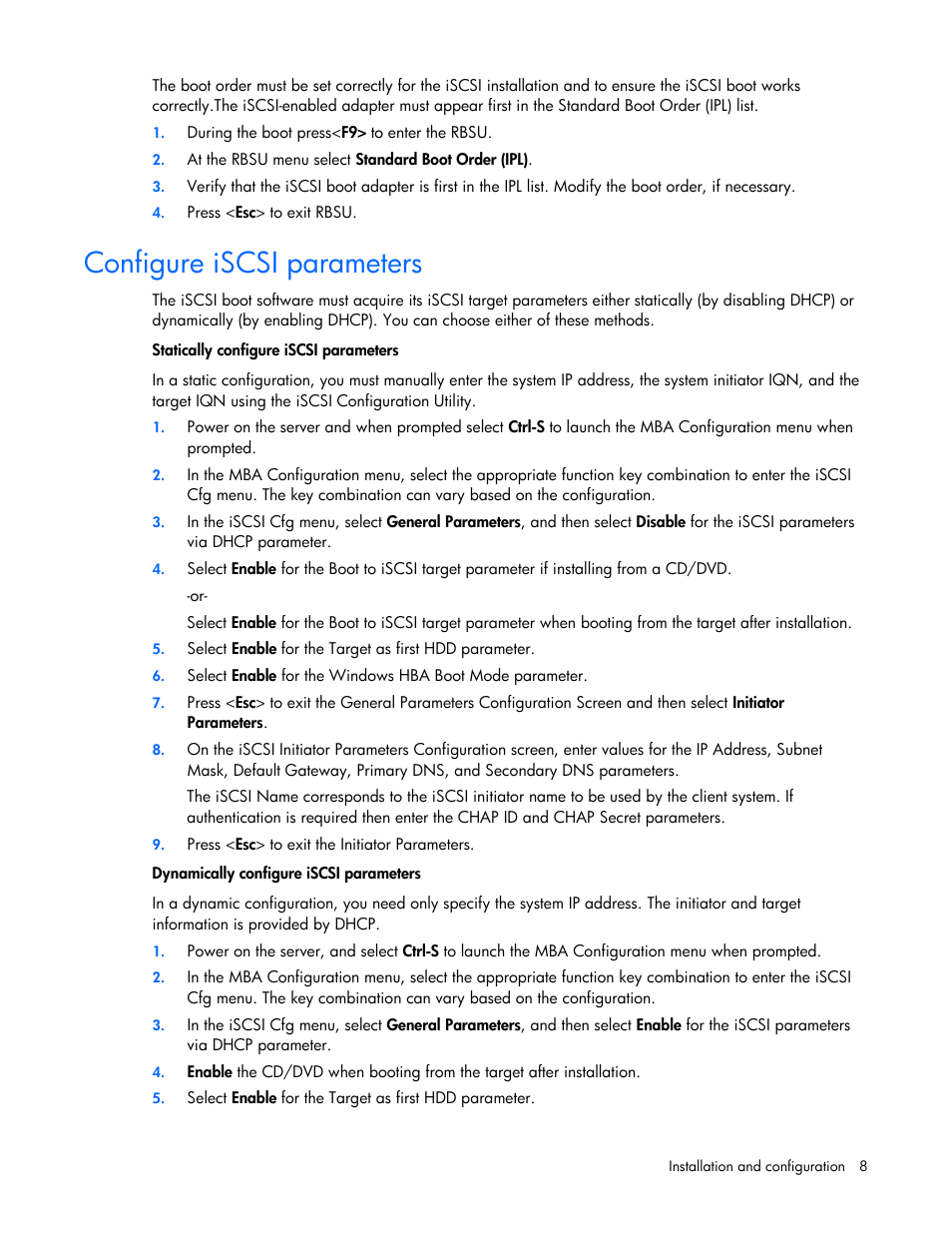 Configure iscsi parameters | HP SmartStart-Software User Manual | Page 8 / 29