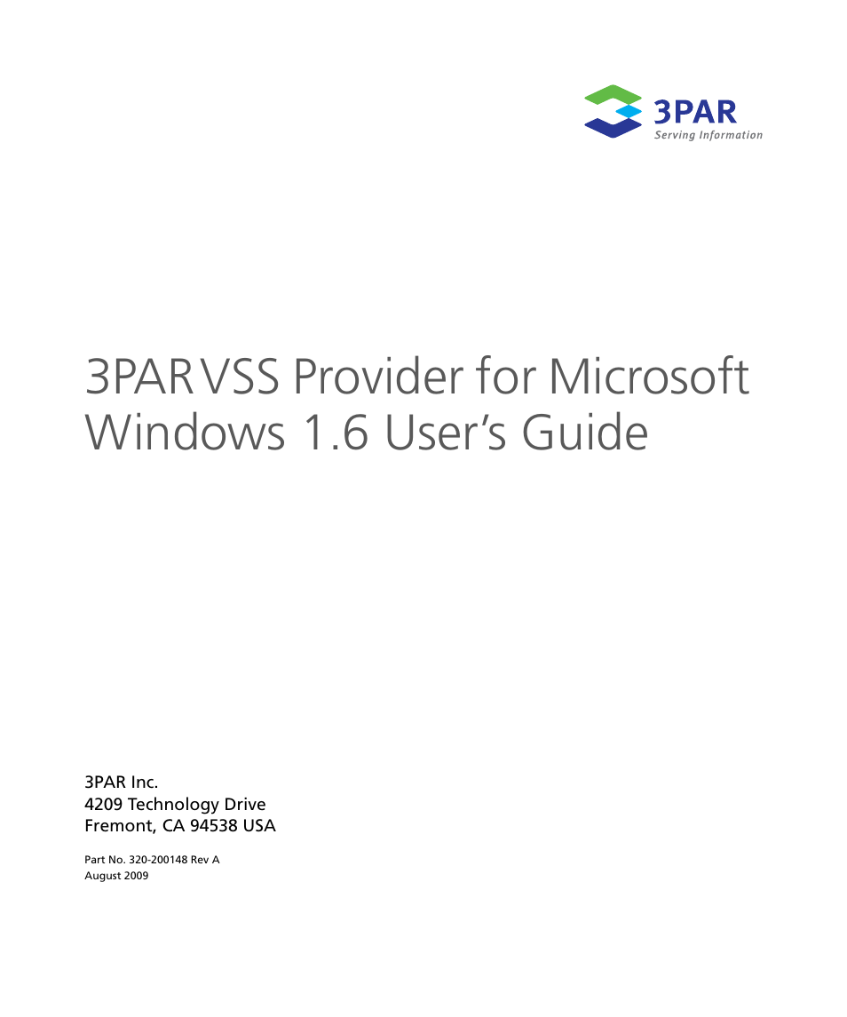 HP 3PAR VSS Provider Software User Manual | 56 pages