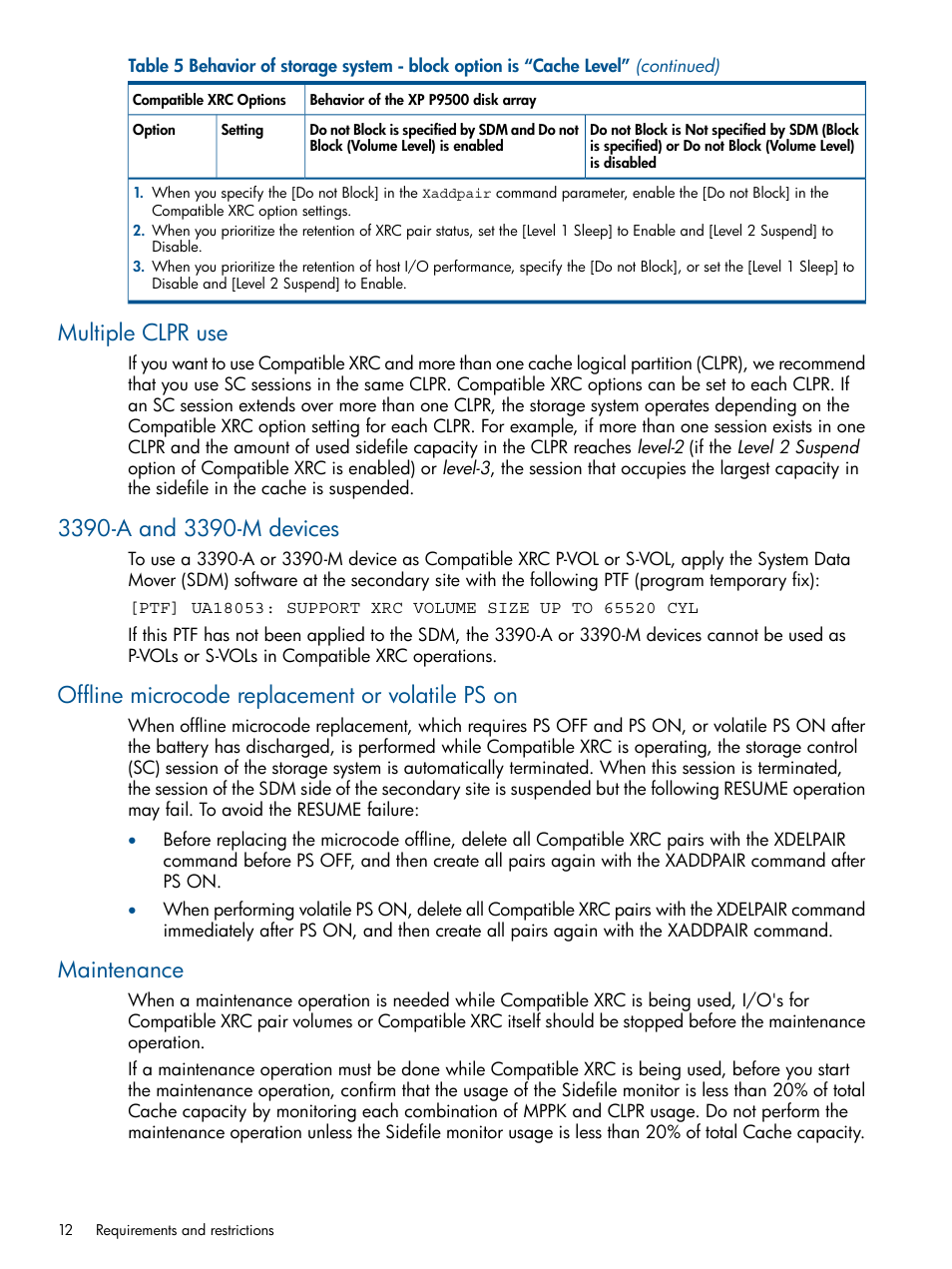 Multiple clpr use, 3390-a and 3390-m devices, Offline microcode replacement or volatile ps on | Maintenance | HP XP P9500 Storage User Manual | Page 12 / 34