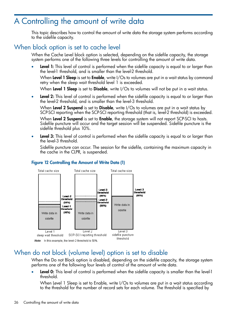 A controlling the amount of write data, When block option is set to cache level | HP XP P9500 Storage User Manual | Page 26 / 34