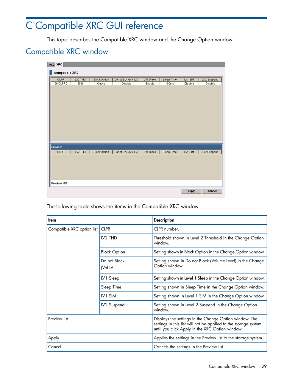 C compatible xrc gui reference, Compatible xrc window | HP XP P9500 Storage User Manual | Page 29 / 34