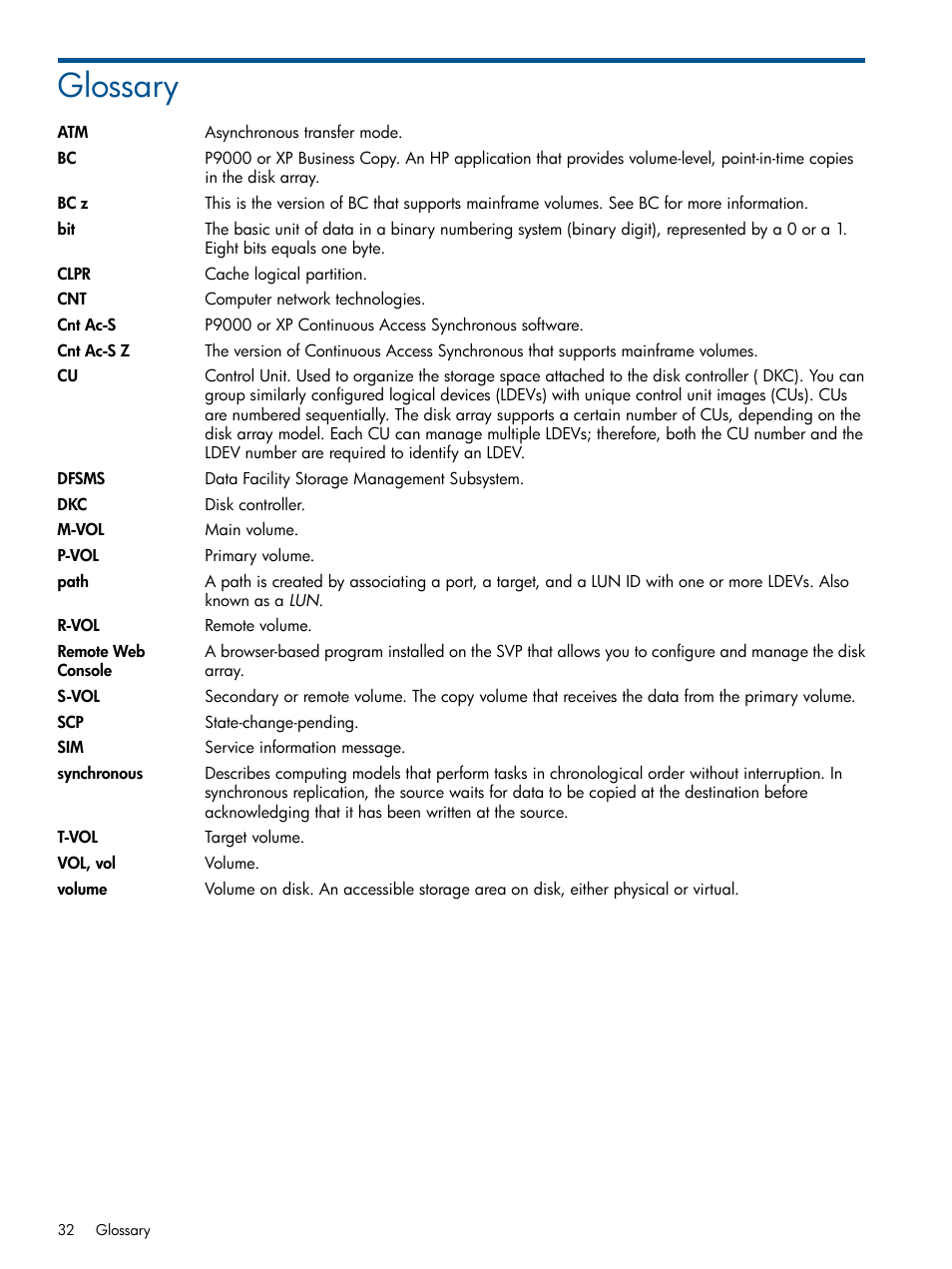 Glossary | HP XP P9500 Storage User Manual | Page 32 / 34