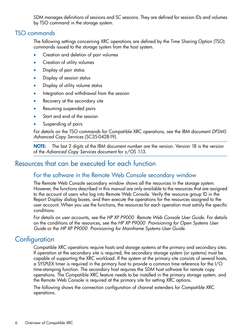 Tso commands, Resources that can be executed for each function, Configuration | HP XP P9500 Storage User Manual | Page 6 / 34