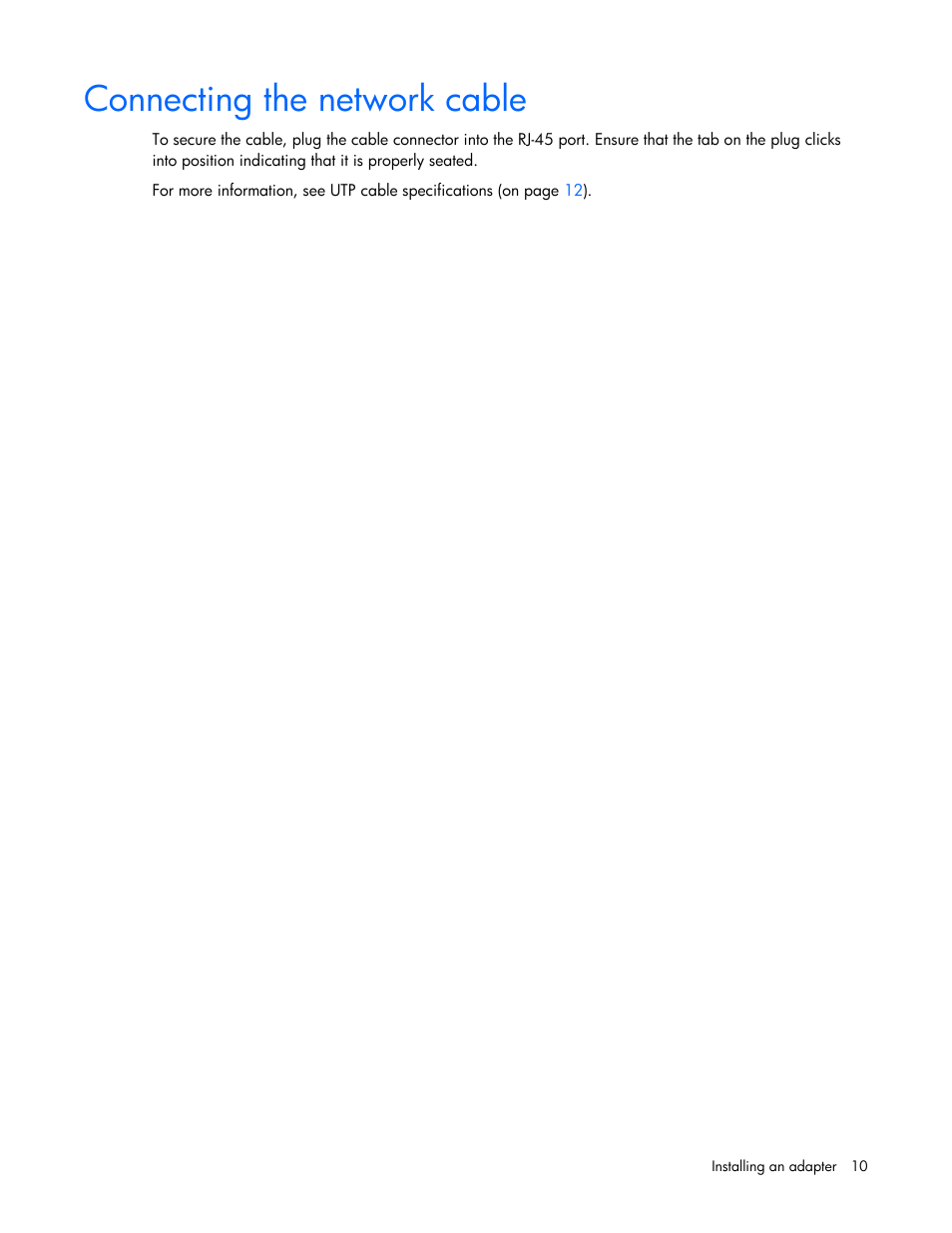 Connecting the network cable | HP NC364T PCI Express Quad Port Gigabit Server Adapter User Manual | Page 10 / 20