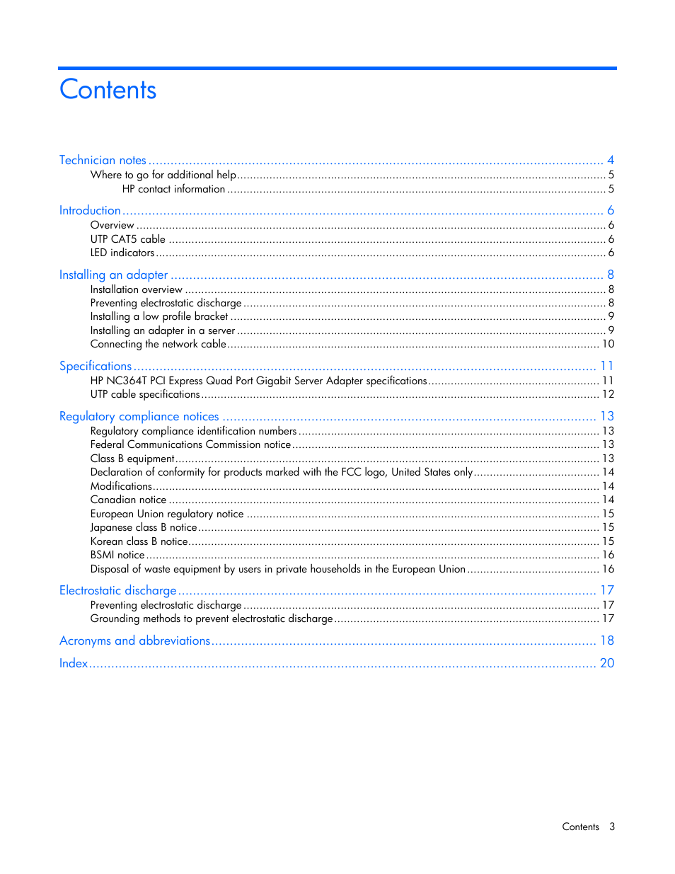 HP NC364T PCI Express Quad Port Gigabit Server Adapter User Manual | Page 3 / 20