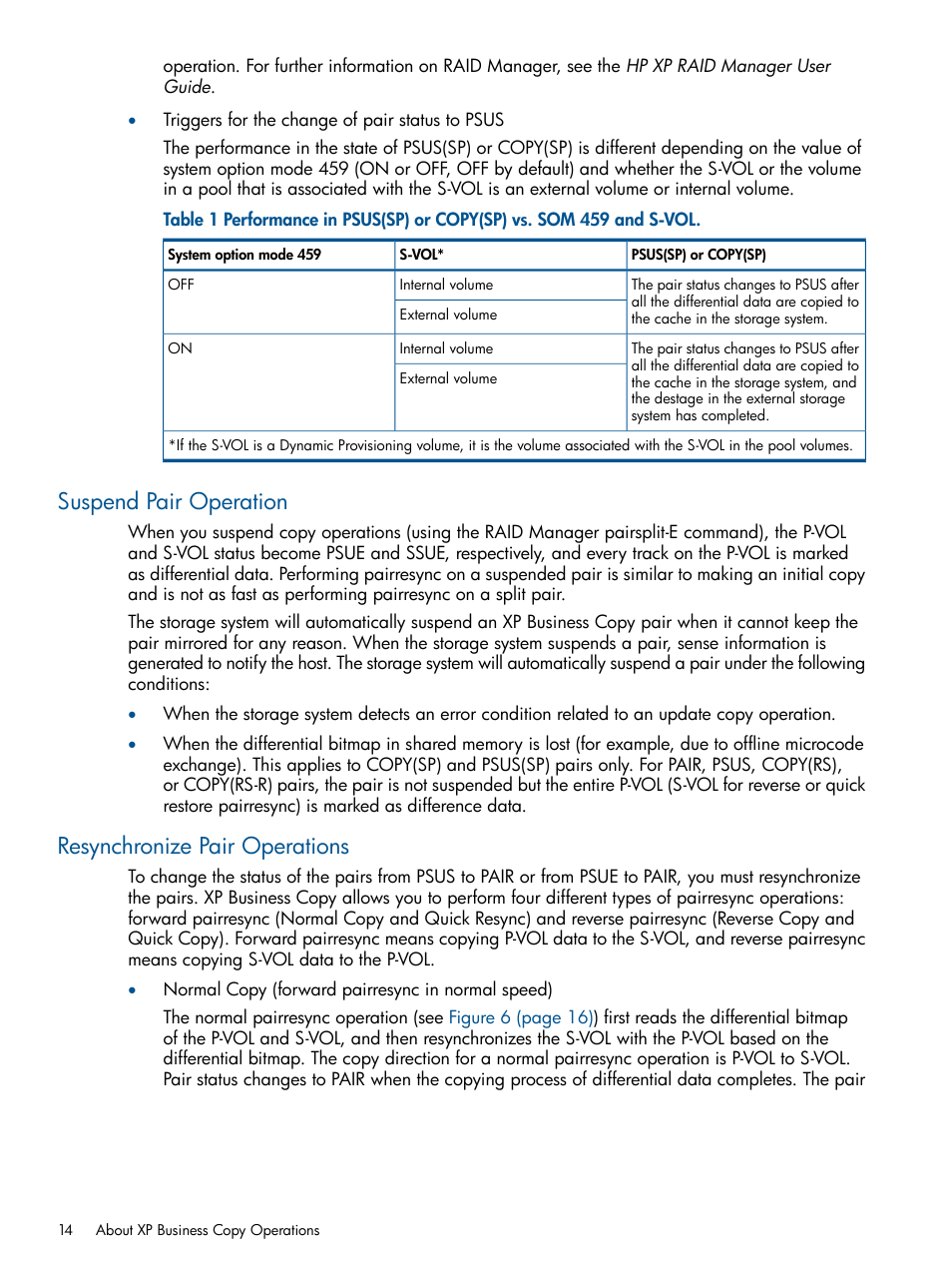 Suspend pair operation, Resynchronize pair operations | HP StorageWorks XP Remote Web Console Software User Manual | Page 14 / 109