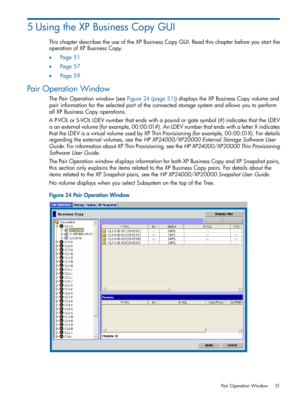 5 using the xp business copy gui, Pair operation window | HP StorageWorks XP Remote Web Console Software User Manual | Page 51 / 109