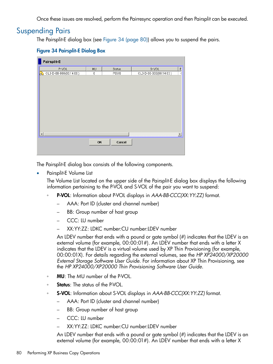 Suspending pairs | HP StorageWorks XP Remote Web Console Software User Manual | Page 80 / 109