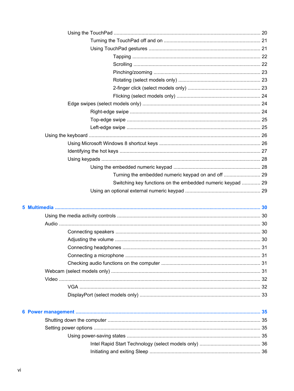 HP EliteBook 2170p Notebook PC User Manual | Page 6 / 102