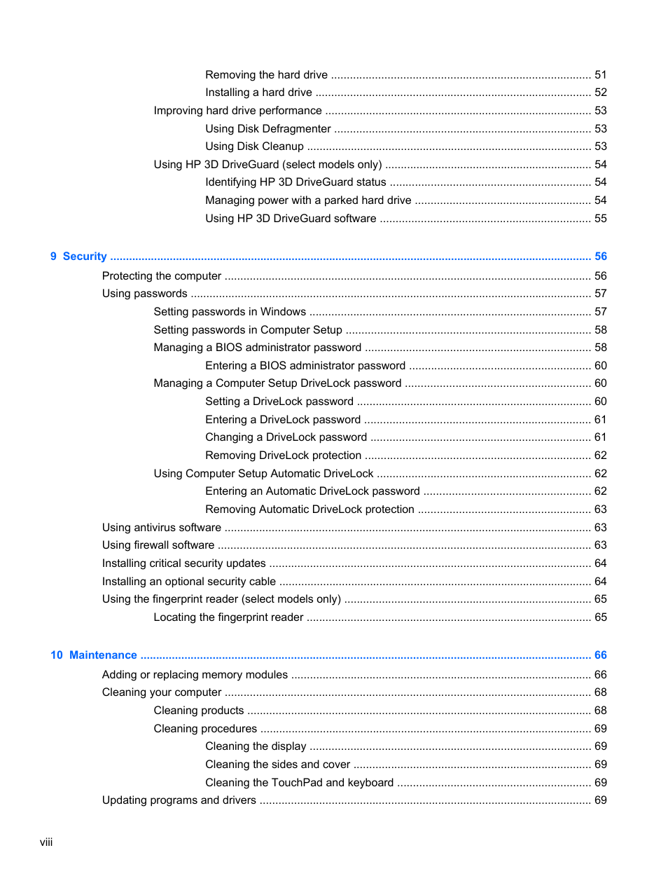 HP EliteBook 2170p Notebook PC User Manual | Page 8 / 102