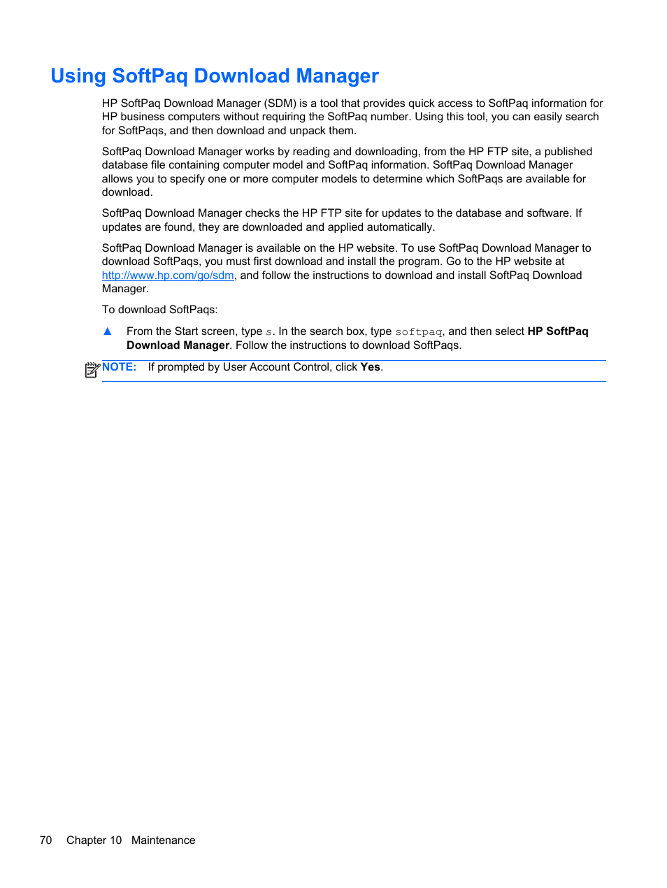 Using softpaq download manager | HP EliteBook 2170p Notebook PC User Manual | Page 80 / 102