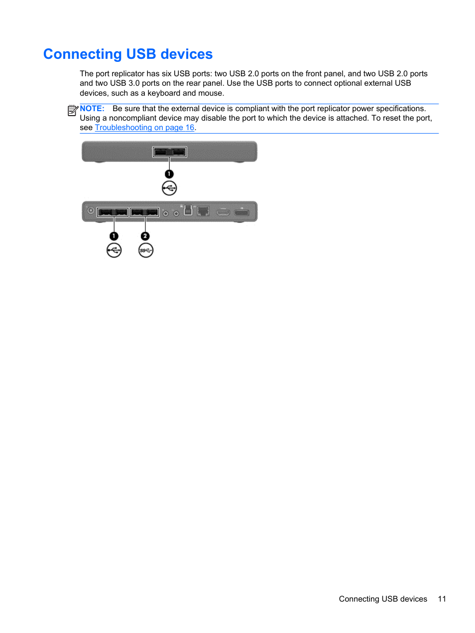 Connecting usb devices | HP USB 3.0 3005pr Port Replicator User Manual | Page 15 / 25