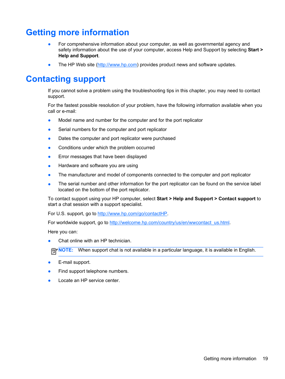 Getting more information, Contacting support, Getting more information contacting support | HP USB 3.0 3005pr Port Replicator User Manual | Page 23 / 25