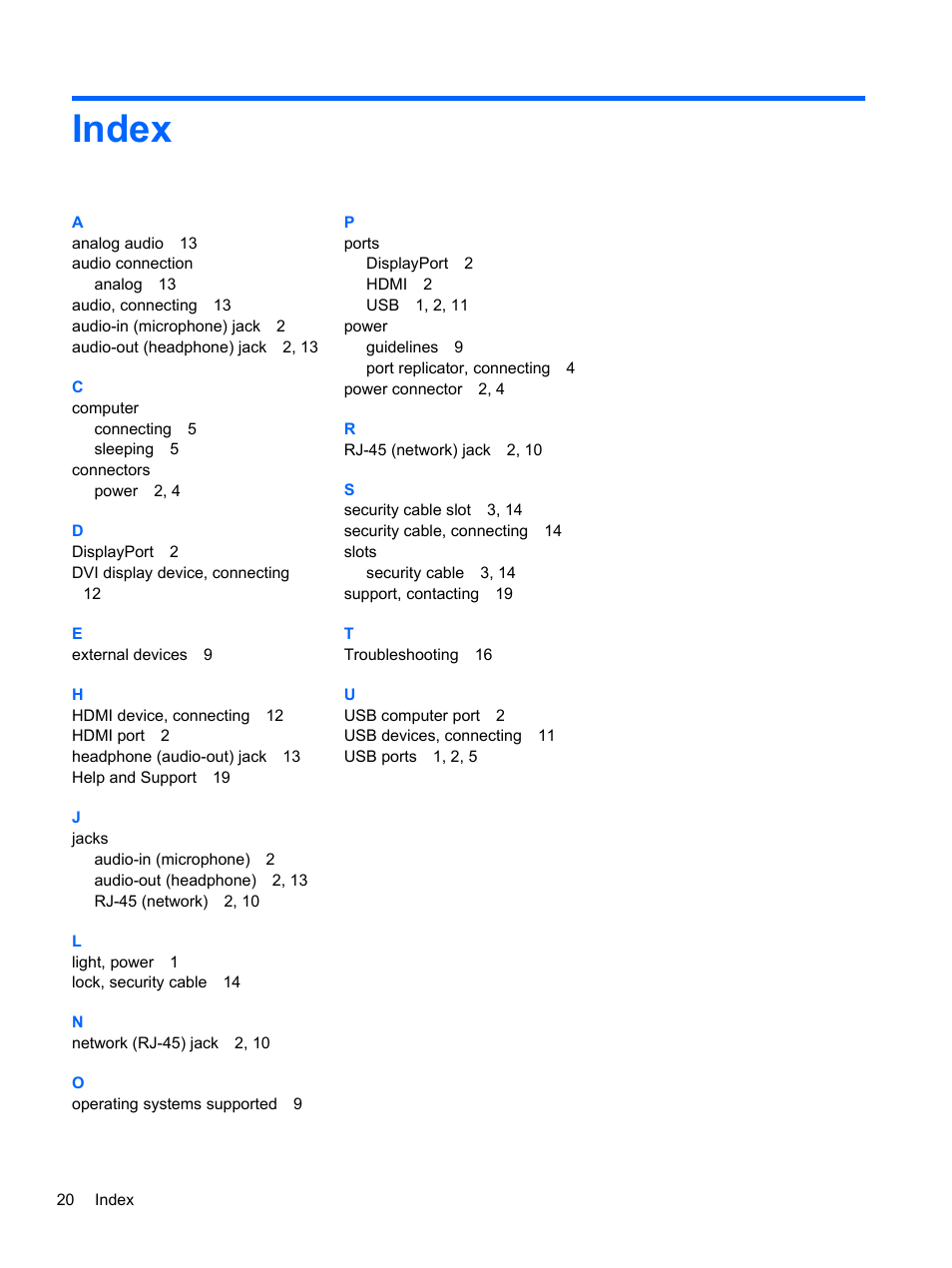 Index | HP USB 3.0 3005pr Port Replicator User Manual | Page 24 / 25