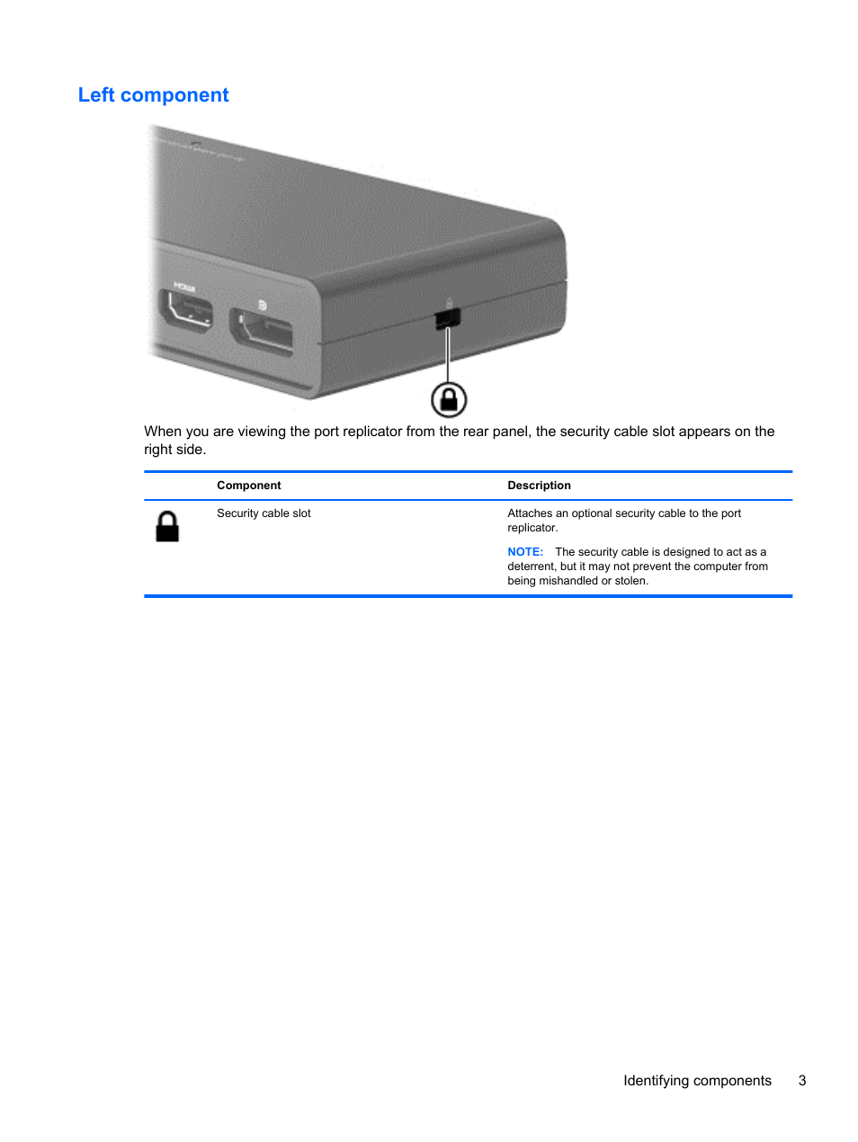 Left component | HP USB 3.0 3005pr Port Replicator User Manual | Page 7 / 25