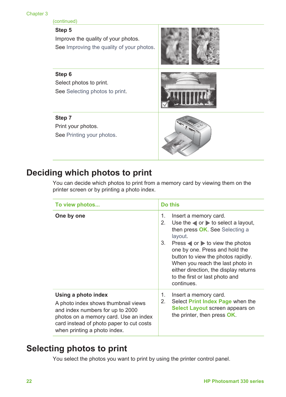 Deciding which photos to print, Selecting photos to print | HP Photosmart 335 Compact Photo Printer User Manual | Page 28 / 69