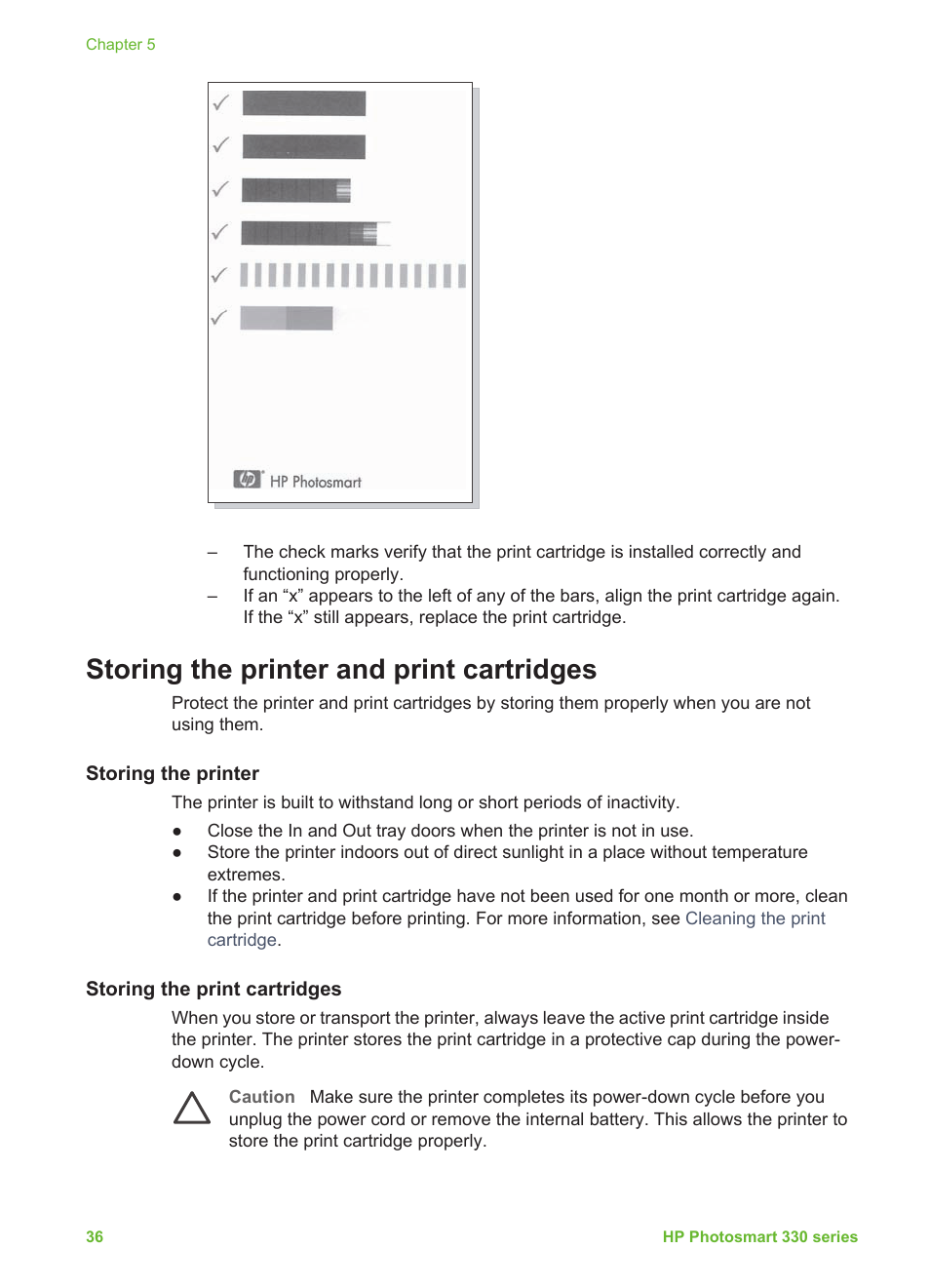 Storing the printer and print cartridges, Storing the printer, Storing the print cartridges | Storing the printer storing the print cartridges | HP Photosmart 335 Compact Photo Printer User Manual | Page 42 / 69