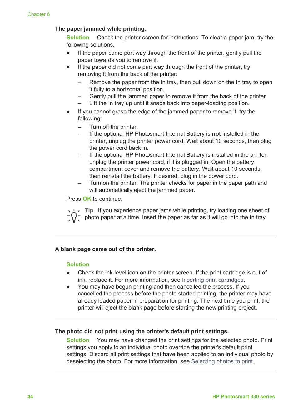 HP Photosmart 335 Compact Photo Printer User Manual | Page 50 / 69