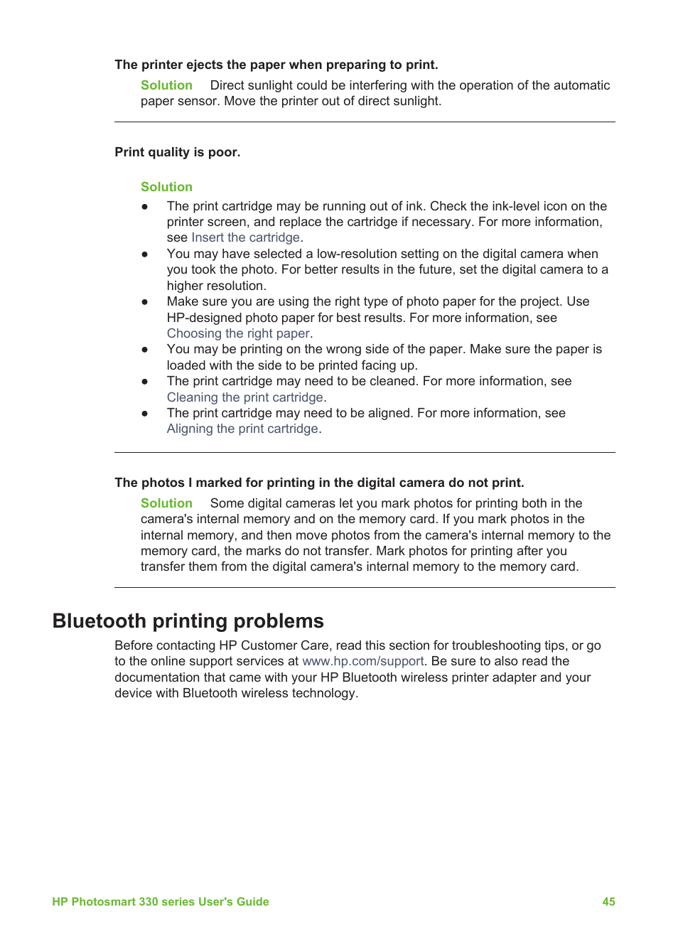 Bluetooth printing problems | HP Photosmart 335 Compact Photo Printer User Manual | Page 51 / 69