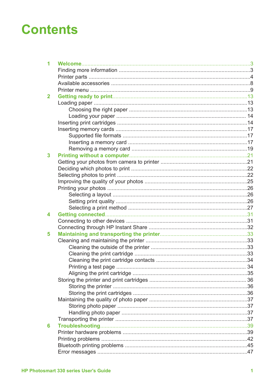 HP Photosmart 335 Compact Photo Printer User Manual | Page 7 / 69