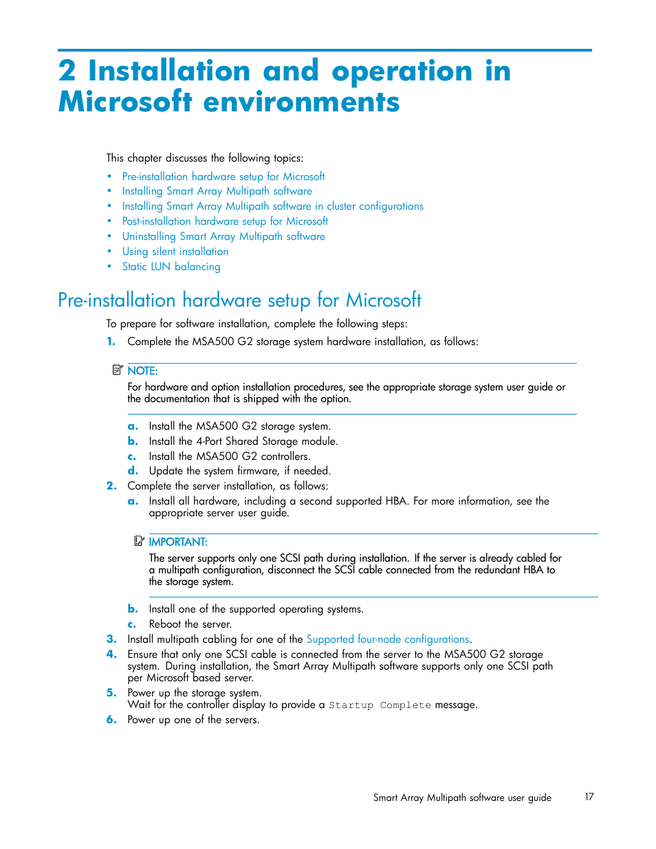 Pre-installation hardware setup for microsoft | HP StorageWorks 500 G2 Modular Smart Array User Manual | Page 17 / 35