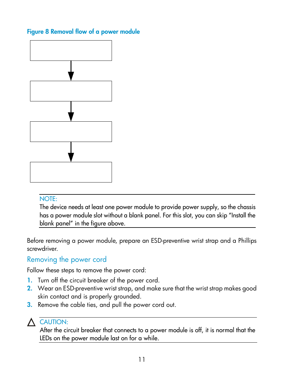 Removing the power cord | HP Networking Switch Power Supplies User Manual | Page 11 / 13