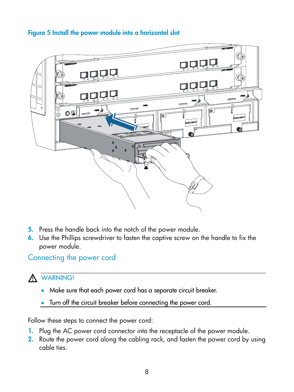 Connecting the power cord | HP Networking Switch Power Supplies User Manual | Page 8 / 13