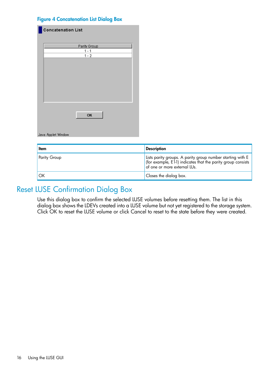 Reset luse confirmation dialog box | HP XP Array Manager Software User Manual | Page 16 / 43