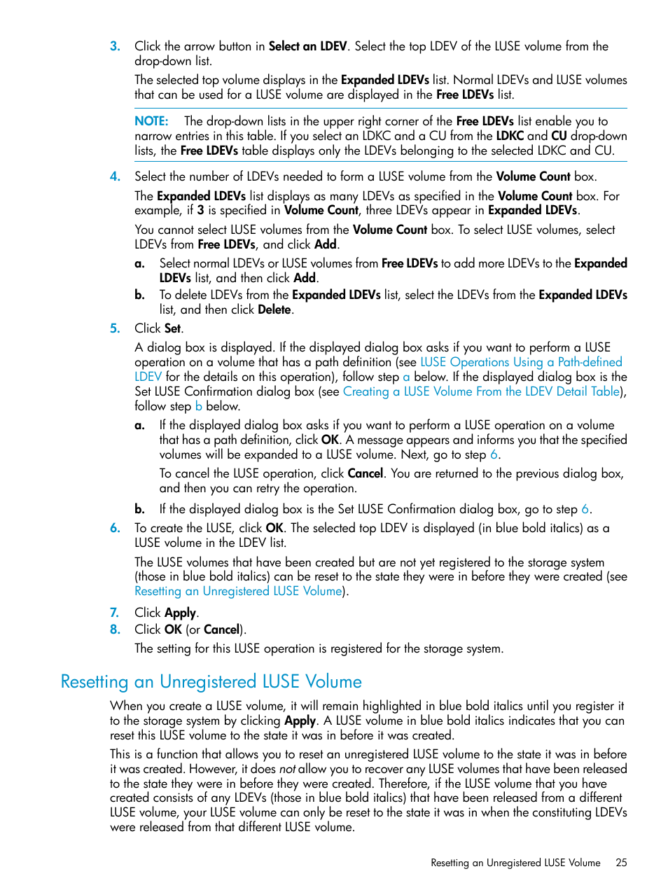 Resetting an unregistered luse volume | HP XP Array Manager Software User Manual | Page 25 / 43